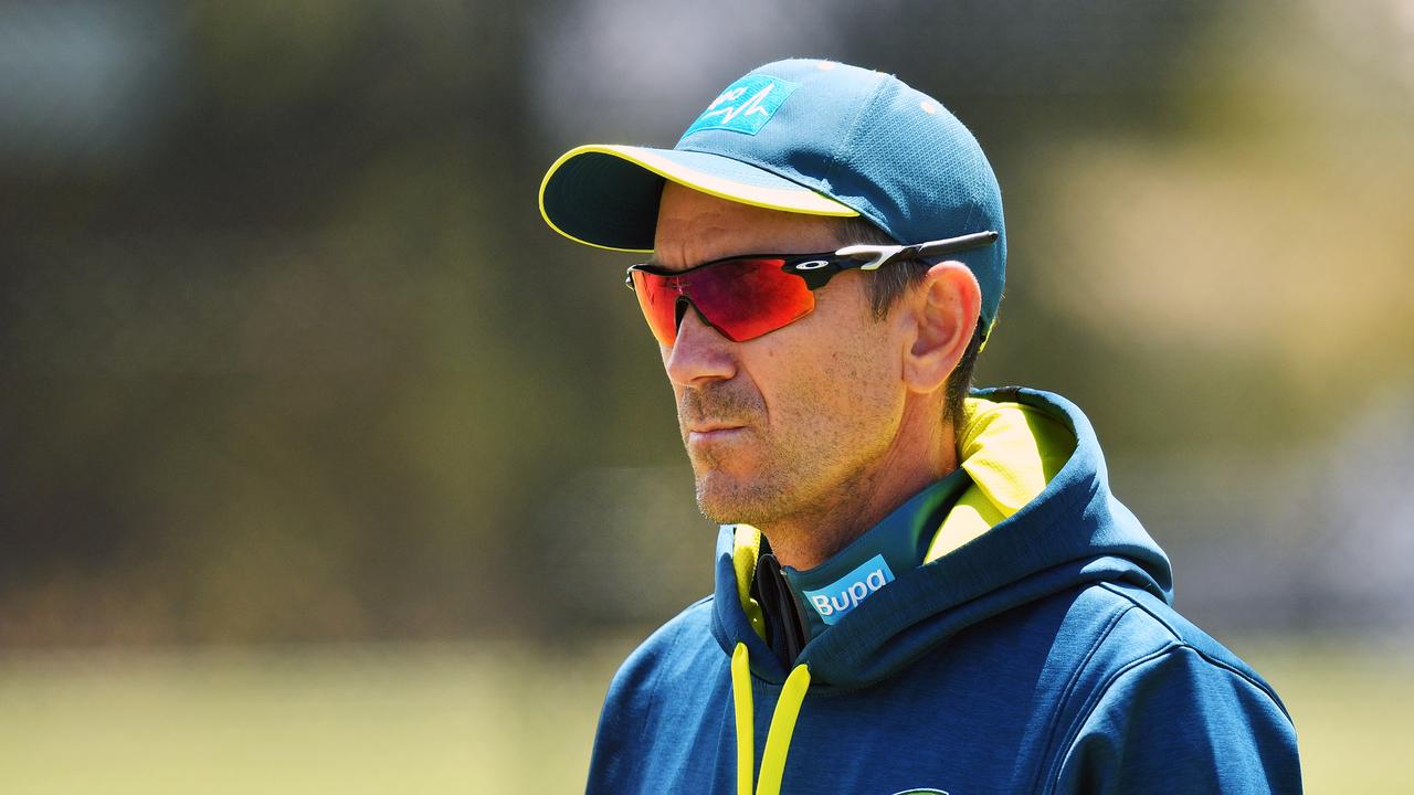 ADELAIDE, AUSTRALIA - NOVEMBER 07: Justin Langer, coach of Australia looks on during an Australian ODI training session/press conference at Park 25 on November 7, 2018 in Adelaide, Australia. (Photo by Daniel Kalisz/Getty Images)