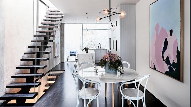 White with modern touches in the main dining space.