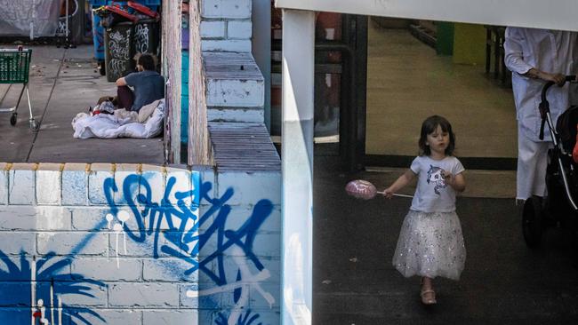 Young children are being exposed to drug dealers and users on the famous Acland St strip. Picture: Jason Edwards