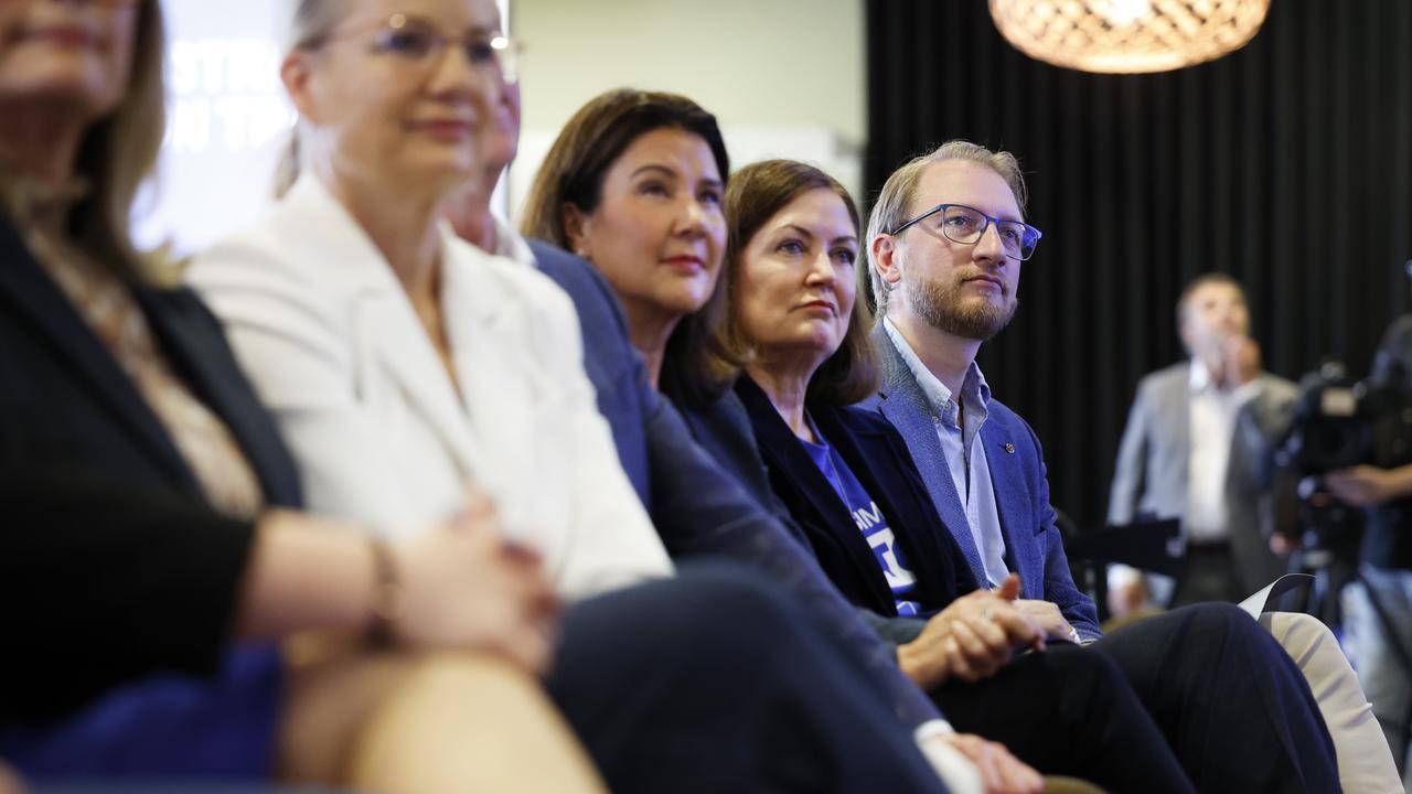Sarah Henderson (second from right) at a Liberal election campaign rally in Melbourne. Picture: Richard Dobson.