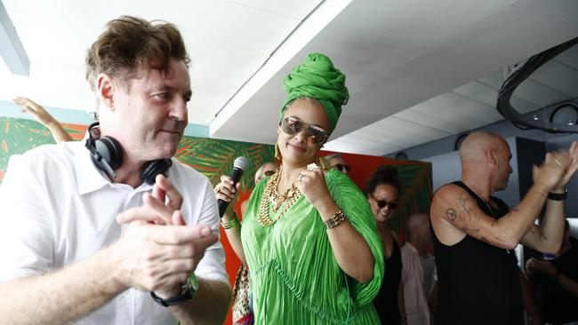 Revellers including Sneaky Sounds Connie Mitchell (centre) and Terzini (right) at the famous New Years Day party at Icebergs.