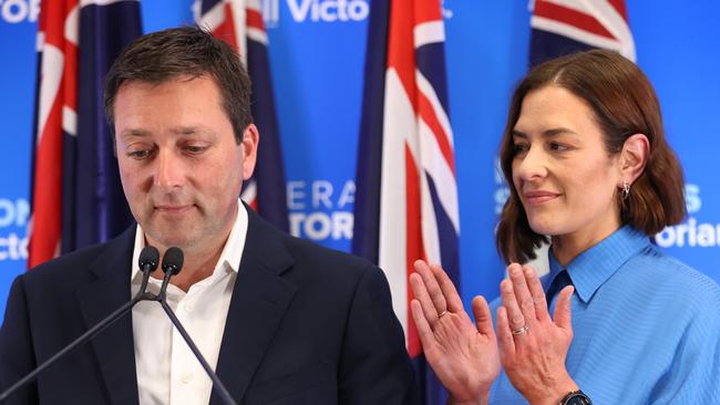 Victorian Liberal Election Party Doncaster Bowling Club. Matthew Guy arrives to speak to supporters after his defeat to Daniel Andrews.                      Picture: David Caird