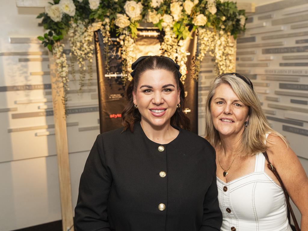 Rachel Gough (left) and Narelle Corbett at Toowoomba Fashion Festival at The Armitage Centre, Saturday, March 16, 2024. Picture: Kevin Farmer