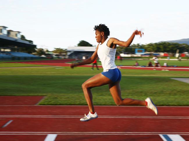 The Papua New Guinea national athletics team is training at Barlow Park ahead of next week's Pacific Games in Samoa. Triple jumper Rellie Kaputin training. PICTURE: BRENDAN RADKE