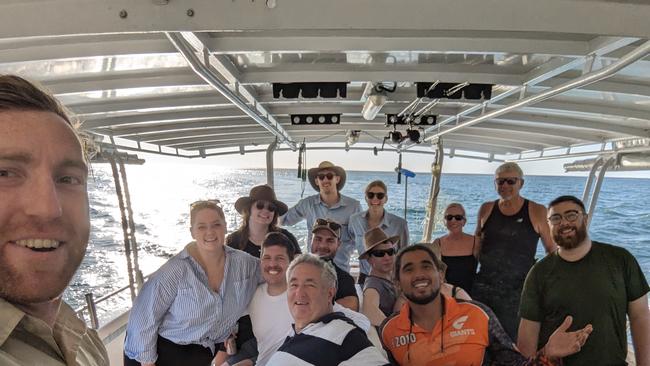 Wedding guests enjoy a fishing charter in the Top End organised by Jocelyn Ellero and Haydn Brown. Picture: Jocelyn Ellero