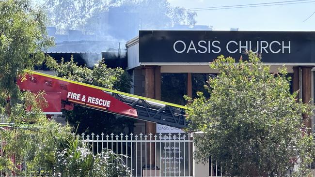 Emergency services at the scene of a fire which destroyed Oasis Church on August 27.