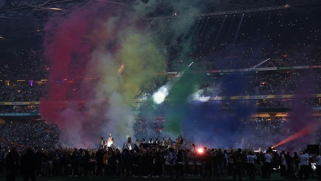 Macklemore performed ahead of the 2017 NRL Grand Final between the Melbourne Storm and the North Queensland Cowboys at ANZ Stadium, Sydney. Picture. Phil Hillyard.