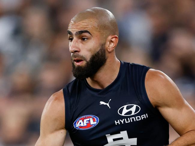 MELBOURNE, AUSTRALIA - MARCH 14: Adam Saad of the Blues in action during the 2024 AFL Round 01 match between the Carlton Blues and the Richmond Tigers at the Melbourne Cricket Ground on March 14, 2024 in Melbourne, Australia. (Photo by Michael Willson/AFL Photos via Getty Images)