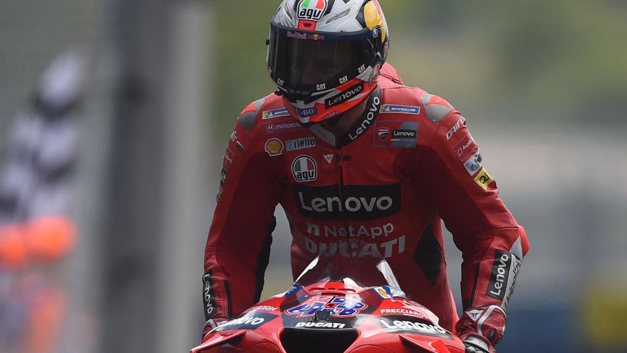 Jack Miller crosses the finish line to win the French MotoGP Grand Prix in Le Mans. Picture: AFP