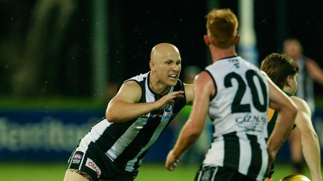 Gary Ablett Jr returns to the footy field for the first time in two years for Palmerston as they played St Mary’s in Round 8 of the NTFL Premier League at Darwin’s TIO Stadium. Picture: Glenn Campbell