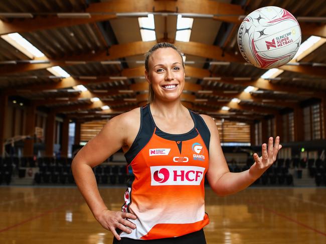 13/03/2019: Kim Green for a season preview of the Giants Netball side. She says the team is learning to lighten up a bit this year after twice coming close to winning a premiership and falling short. Photographed at Netball Central in Homebush on Wednesday. Hollie Adams/The Australian