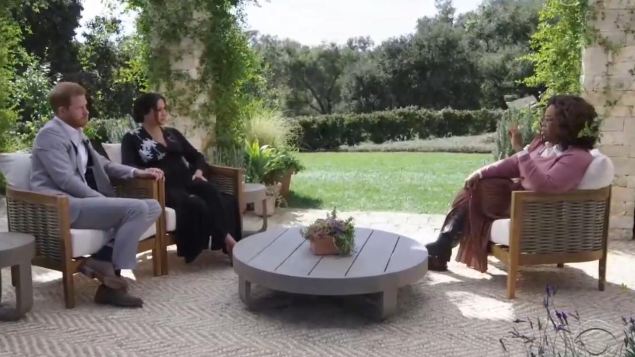 The couple speaking to Oprah. Picture: CBS