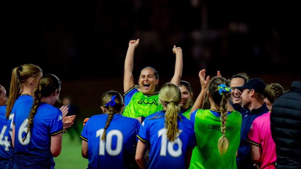 SWQ Thunder Women Celebrate their Semi Final Win over Broadbeach United Photo: David Lobwein / DSL Photography