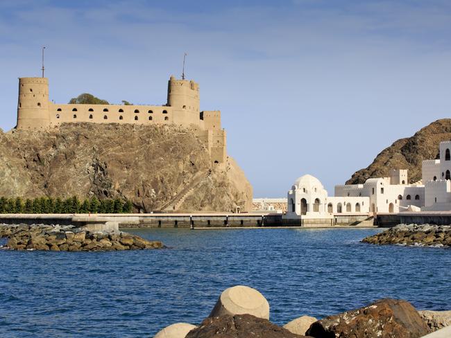 Sultan's Palace complex with Al-Jalali fort in Old Muscat, Oman.