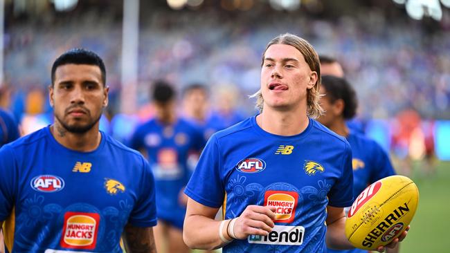 Reid said he looks up to club veterans Jeremy McGovern, Elliot Yeo, and Tim Kelly (R) and appreciates the culture at West Coast. Picture: Getty Images