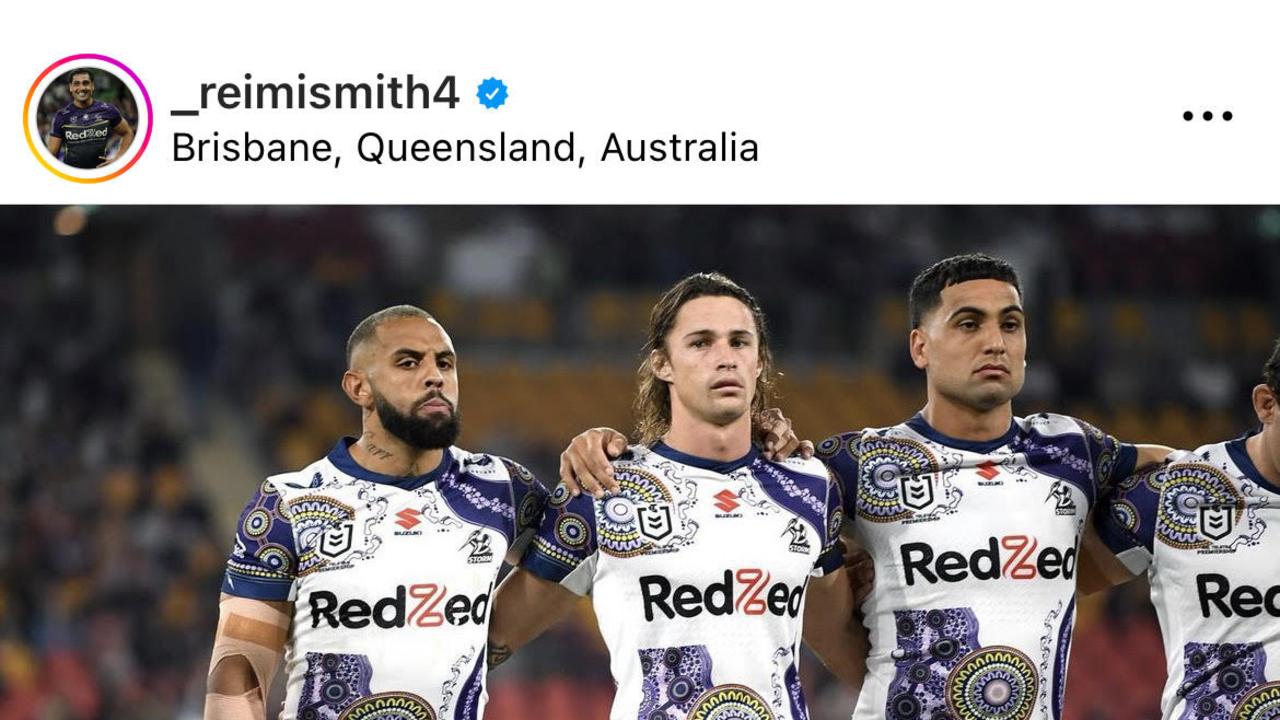 Former Storm players Josh Addo-Carr (left) and Nicho Hynes (middle) have inspired Smith (right). Picture: Instagram