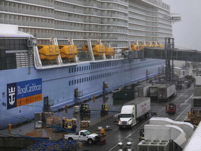 The cruise ship Anthem of the Seas is docked at the Cape Liberty Cruise Port in Bayonne, New Jersey. Some passengers were hospitalised for coronavirus. Picture: AP Photo