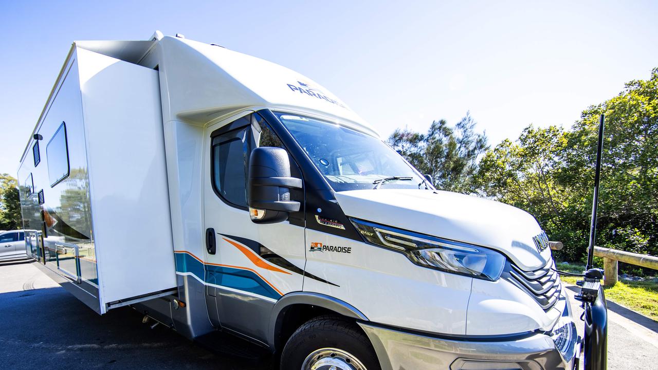 Expanding panels make Bob and Janina Kulig’s new motorhome extra roomy for their travels. Picture: Nigel Hallett