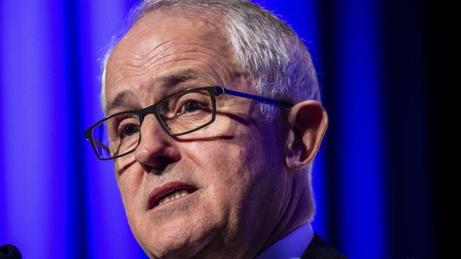 Australian Prime Minister Malcolm Turnbull is seen making an address at the  Queensland Media Club at the Brisbane Convention and Exhibition Centre in Brisbane, Wednesday, July 11, 2018. (AAP Image/Glenn Hunt) NO ARCHIVING