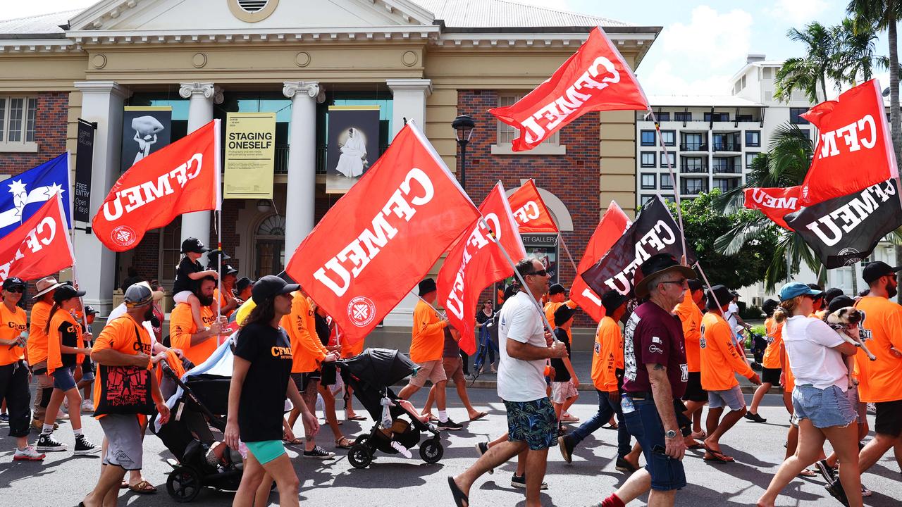 Cairns CFMEU union members march through the Cairns CBD on Labour Day in May. Picture: Brendan Radke