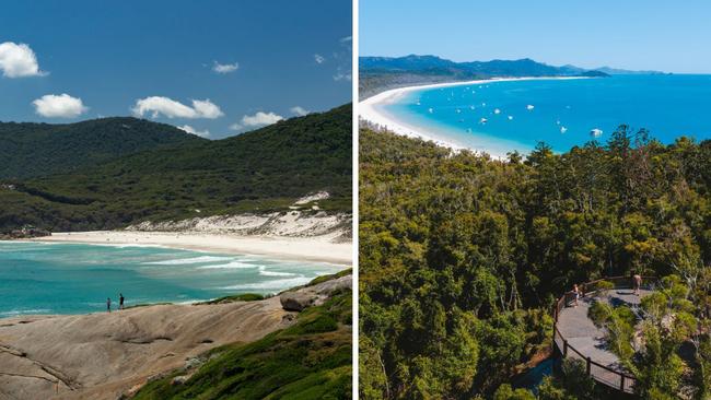 Squeaky Beach in Wilsons Promontory and Whitehaven Beach in the Whitsundays.