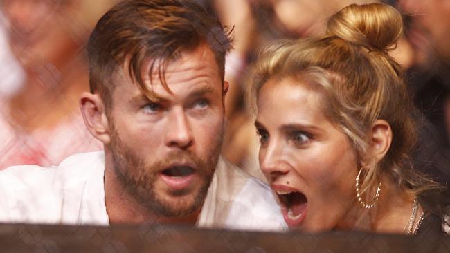 Chris Hemsworth and his wife, Elsa Pataky, react during a fight. Picture: AAP Image/Daniel Pockett