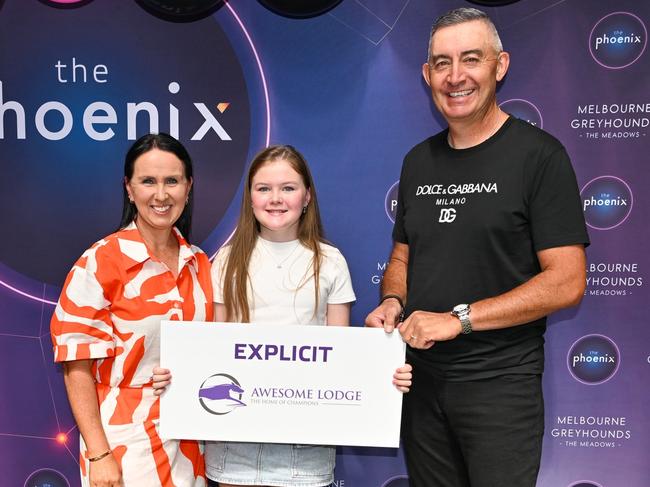 Seona, Sophie and Jason Thompson at The Phoenix box draw where Explicit will exit box eight Picture: Clint Anderson