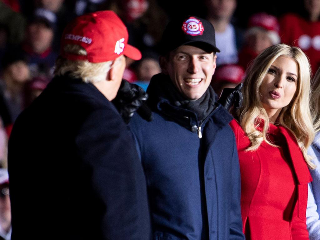 Donald Trump and senior advisers Jared Kushner and Ivanka Trump. Picture: Brendan Smialowski/AFP