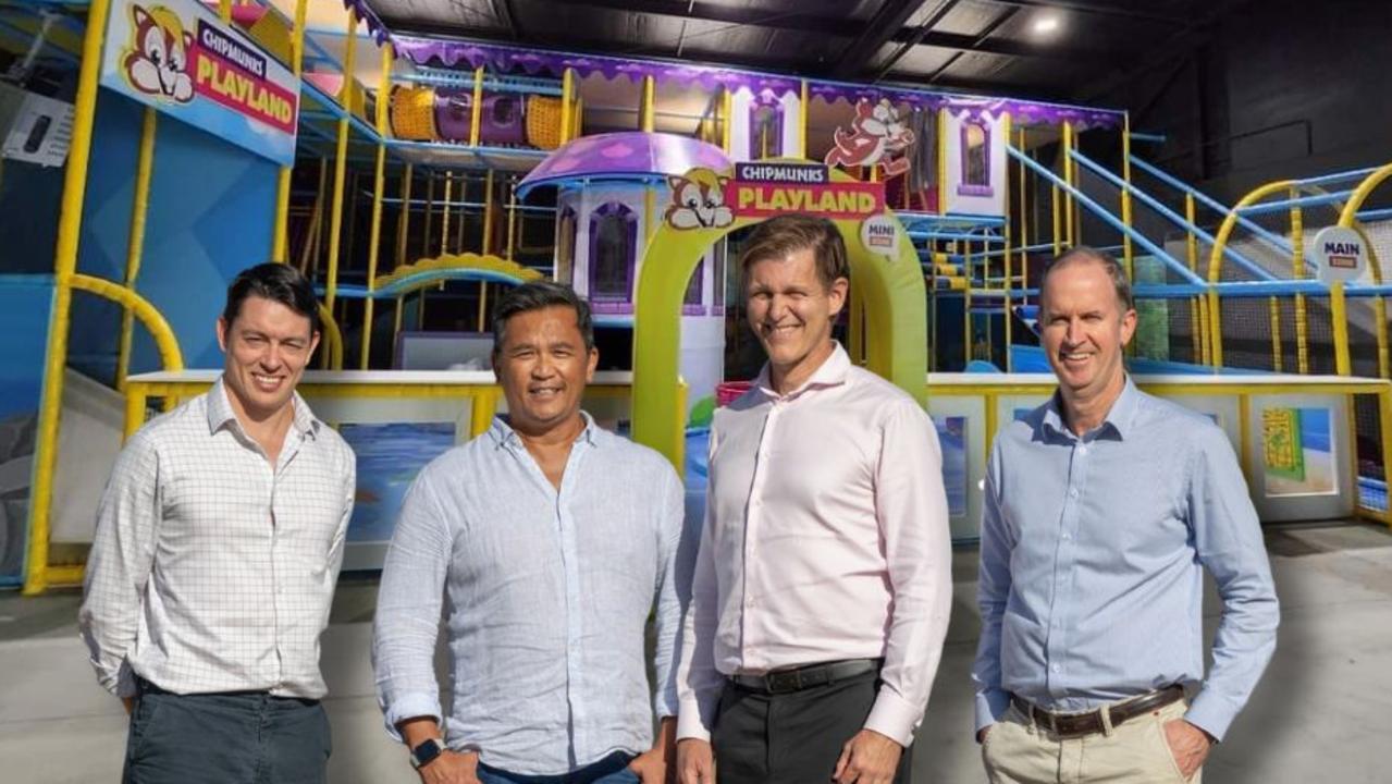 Geon's Alejandro Hogan-Griffin, The Rooks Jerry Wilks, Geon's Ben Griffin and Mark Hunt look forward to welcoming Chipmunks Indoor Playground and The Rook to Idalia. Pictures: Supplied.