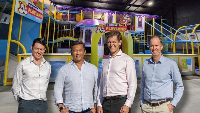 Geon's Alejandro Hogan-Griffin, The Rooks Jerry Wilks, Geon's Ben Griffin and Mark Hunt look forward to welcoming Chipmunks Indoor Playground and The Rook to Idalia. Pictures: Supplied.