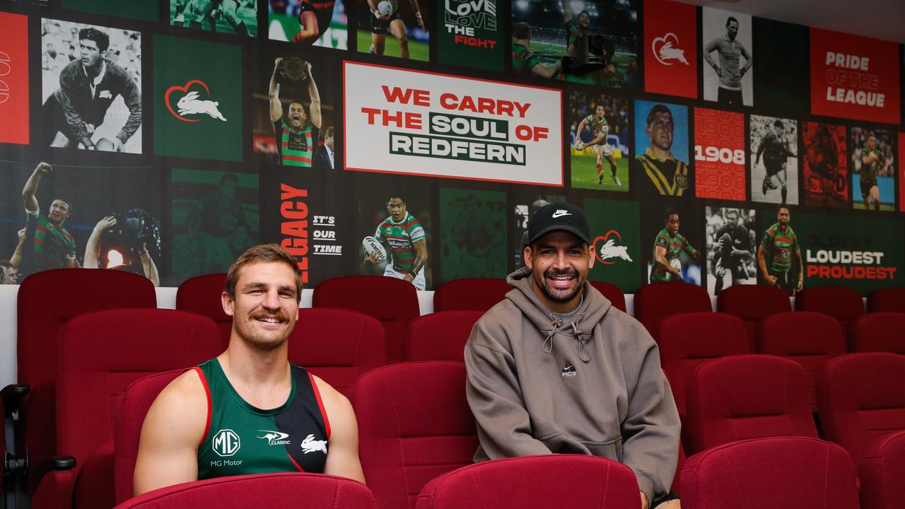 NRL players Jed Cartwright and Cody Walker in the theatre. Picture: Gaye Gerard