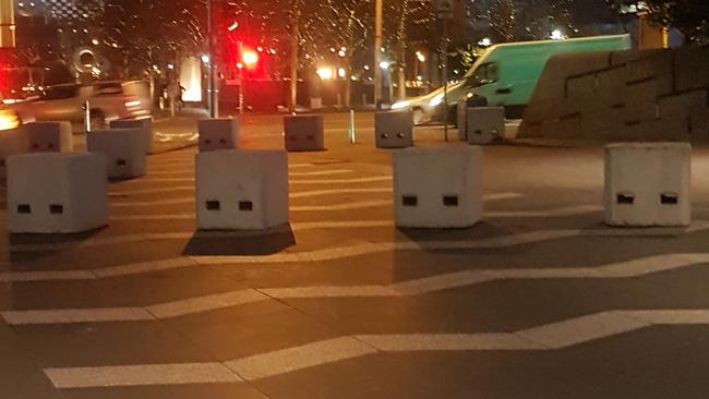 The Southbank bollards opposite Crown Casino. Picture: Ryan Tennison