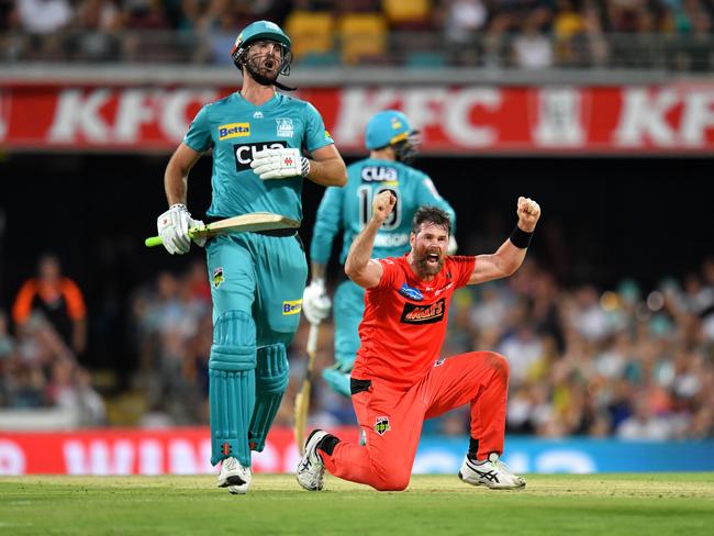 Renegades captain Dan Christian dismisses Ben Cutting. Pictures: AAP