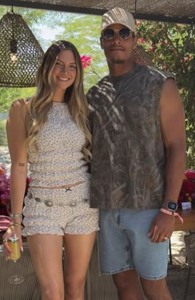 Influencer Allison Kuch, and her former NFL player husband Isaac Rochell, also attended. Allison wore a matching ruffle set that featured mini shorts and a belt. Picture: Instagram/Allison Kuch