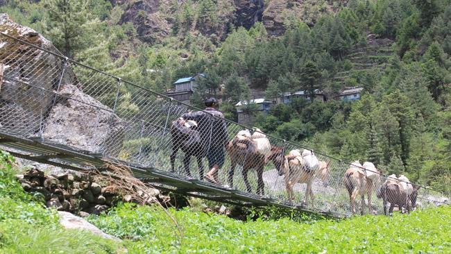 Crossing a bridge near Monjo, Nepal. Picture: Chanel Parratt 