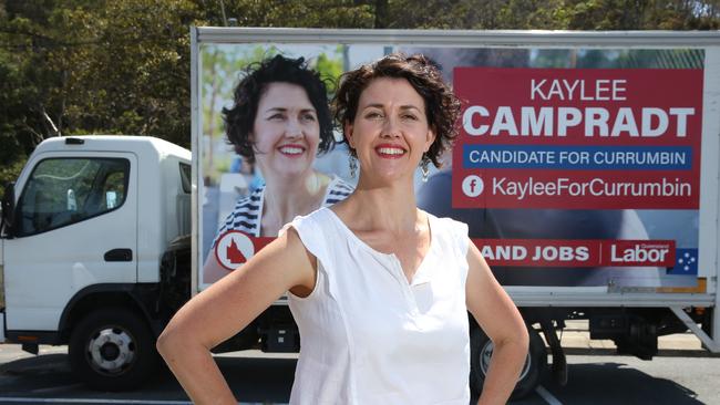 Labor candidate for Currumbin, Kaylee Campradt, in her electorate and with her campaign truck. Picture Glenn Hampson