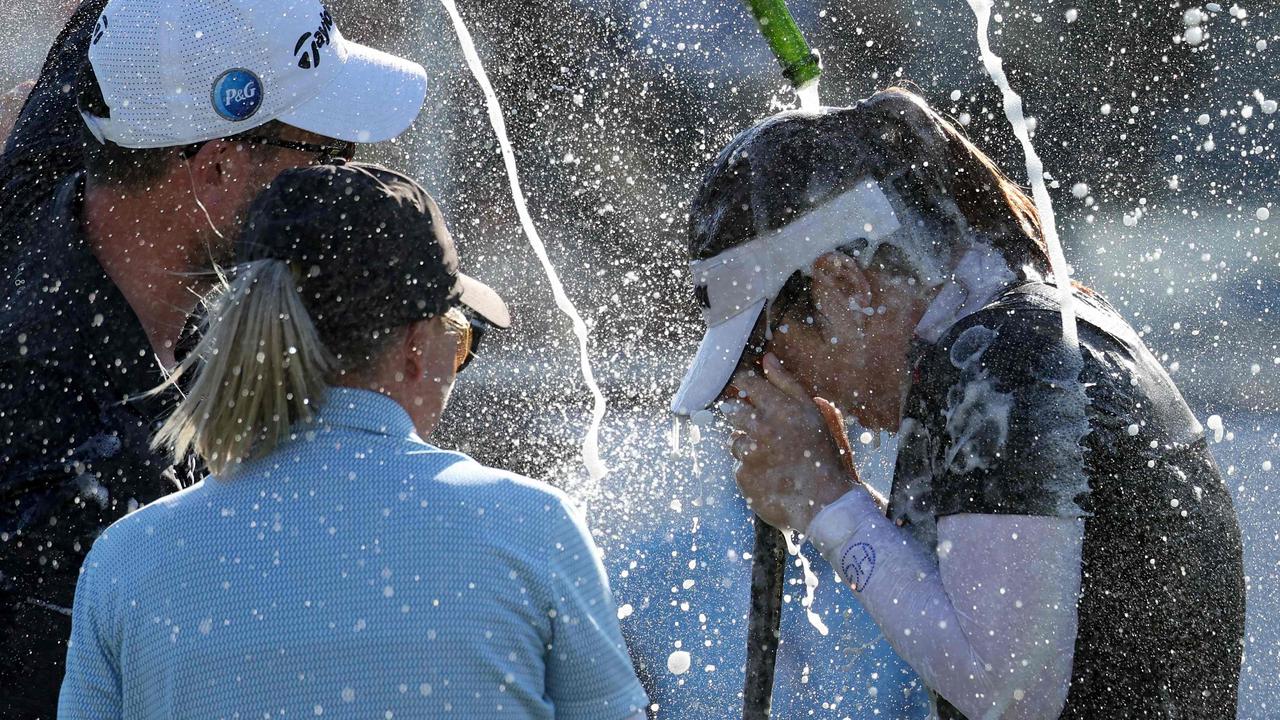 Hannah Green celebrates her LA Championship win. Picture: Harry How/Getty Images/AFP