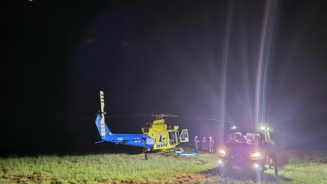 A man found himself injured and requiring urgent hospitalisation after crashing a motorbike on private property near Banana.Â 