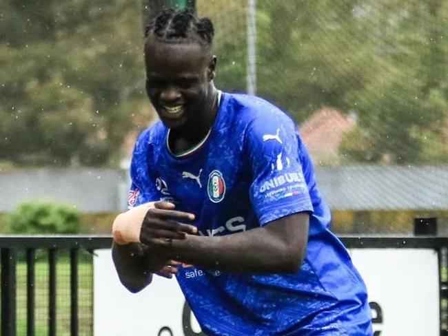 Manyluak Aguek celebrates a goal for Avondale. Picture: Avondale FC