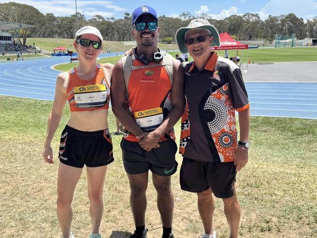 Alison Reidy, Romone Lewin and Roger Chin at the Capital Athletics Championships in Canberra. Picture: Athletics NT Facebook