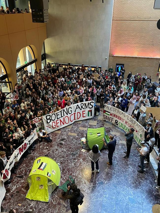 Dozens of students have taken over the Arts West building, renaming it ‘Mahmoud Hall’.