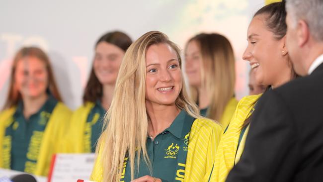 Swimmer Amie Thompson during the Australian 2020 Olympic Games artistic swimming team announcement at the AIS in Canberra.