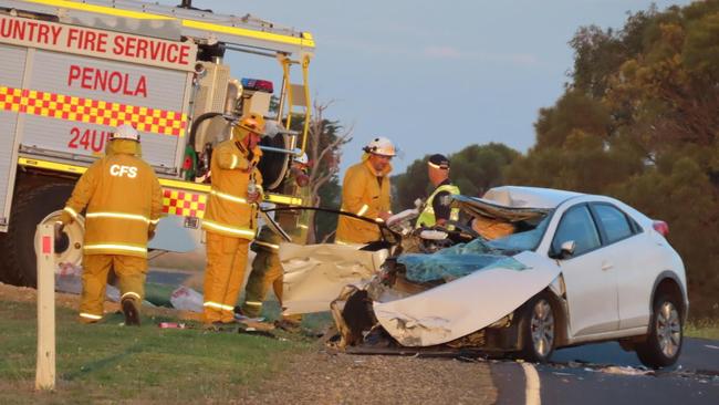 A 65-year-old man died and a female was rushed to hospital after the head-on near Penola. Picture: Arj Ganesan