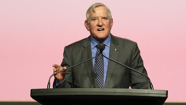 Queensland Resources Council chief executive Ian Macfarlane talks at the QRC’s annual forum and lunch at the Brisbane Convention Centre. Picture: Zak Simmonds