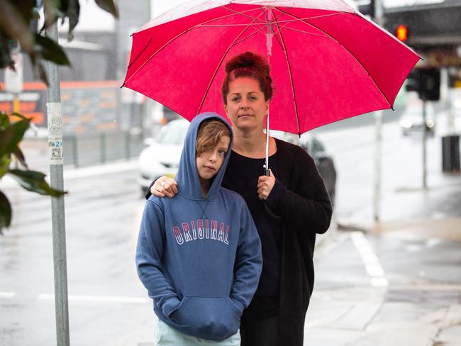 Smith St resident Catherine Stewart and her son Max, 9, are concerned about the safety of local children. (AAP Image/Jordan Shields)