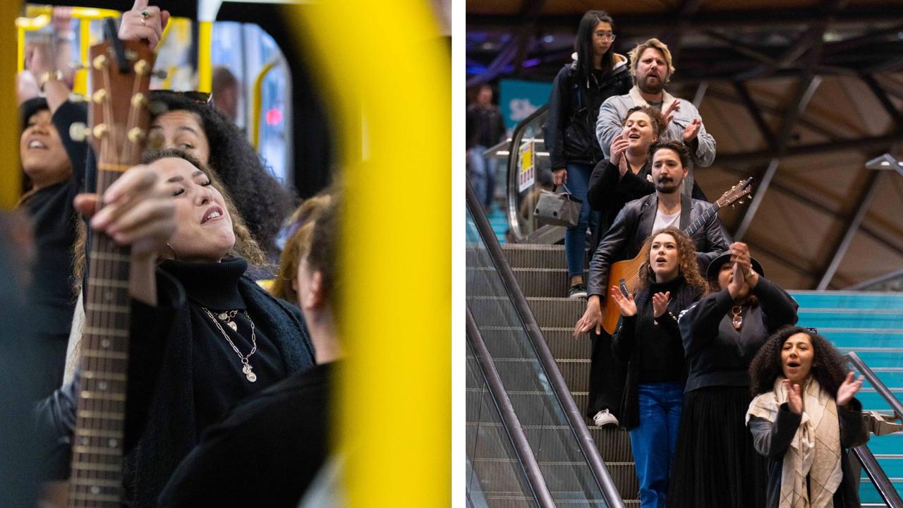 A choir attempted to lift commuter spirits in Melbourne last week. Picture: @ptv_official / Twitter