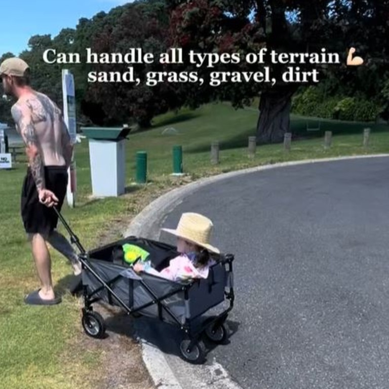 Parents loved the Kmart foldable beach trolley. Picture: