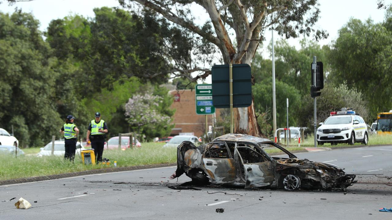 Car bursts into flames in Elizabeth fatal crash cyclist injured at