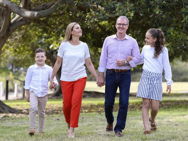 Michael Daley with his wife Christina and children Austin, 8, and Olivia, 11, in Yarra Bay, NSW, yesterday. Pic: Justin Lloyd.