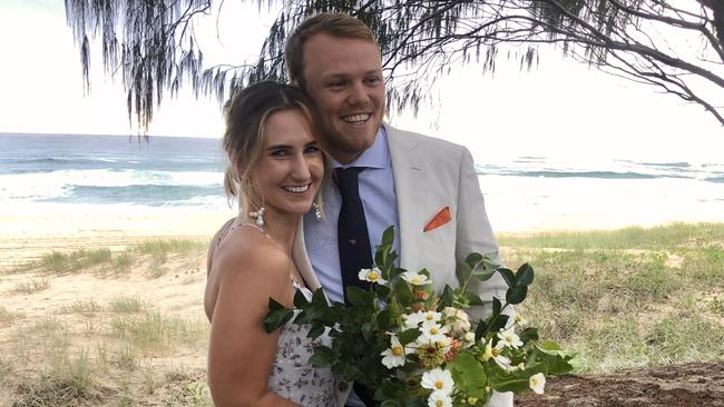 Nicole and Frankie Walker at Broadbeach on Queensland’s Gold Coast after their wedding.